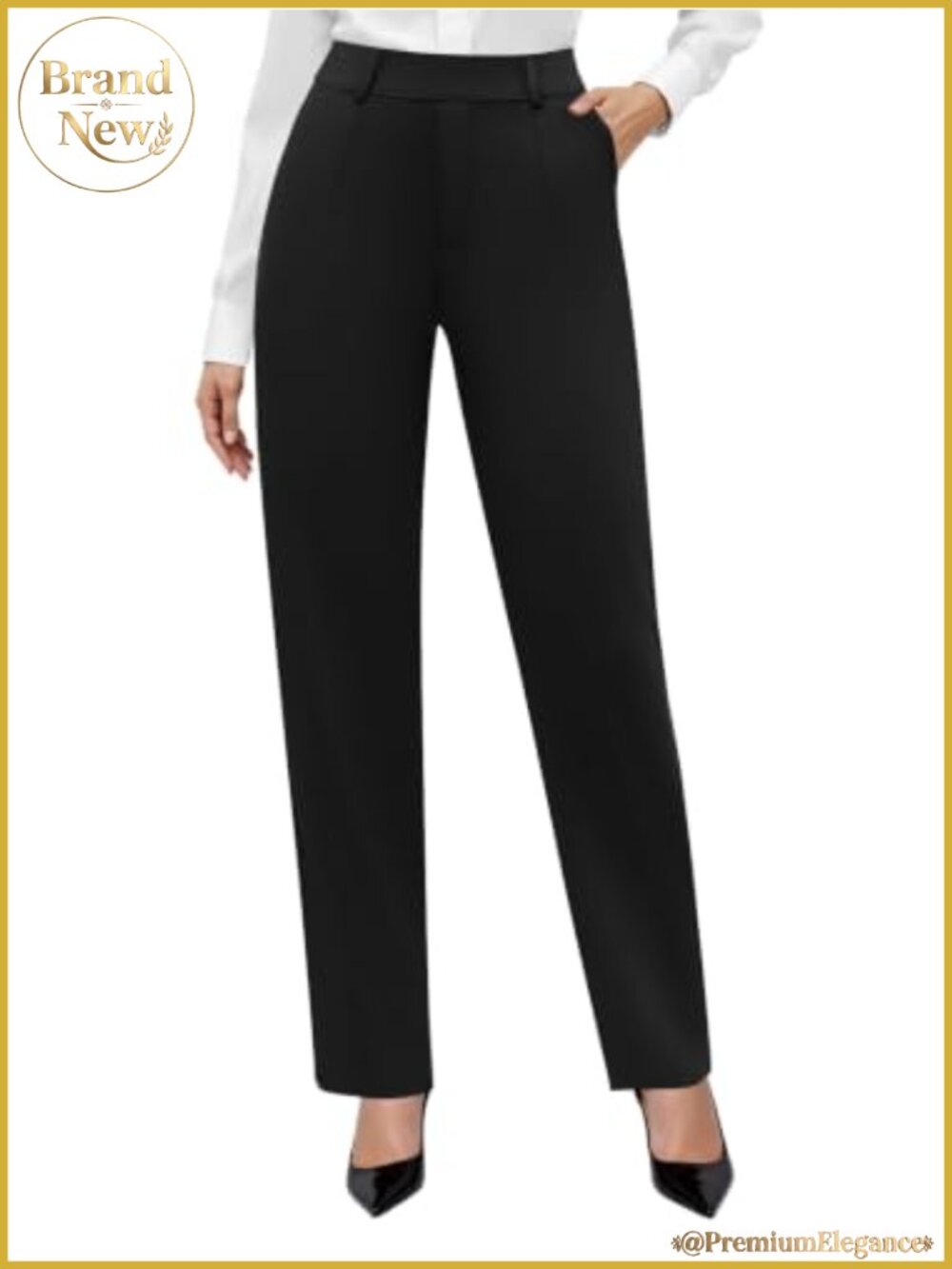 Women's High Waisted Pull On Stretchy Work Pants 4-Way Stretch